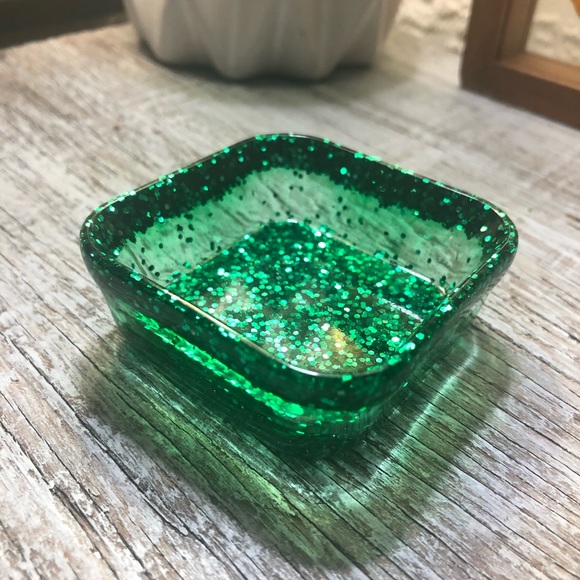 Green Glitter Jewelry Dish - Glam Square Shaped - Picture 4 of 11